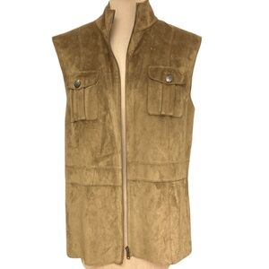 vest LAUREN RALPH LAUREN M/L tan faux suede vegan pockets! snap close washable